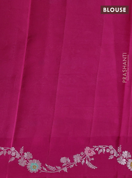Banarasi poona silk saree pink with silver zari woven buttas and rich silver zari woven border