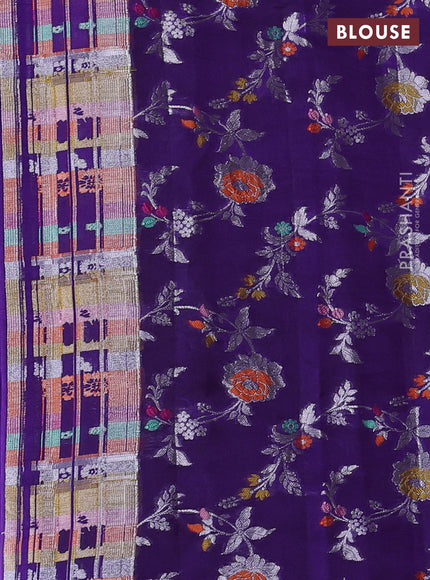 Banarasi poona silk saree violet with silver zari woven buttas and rich silver zari woven border