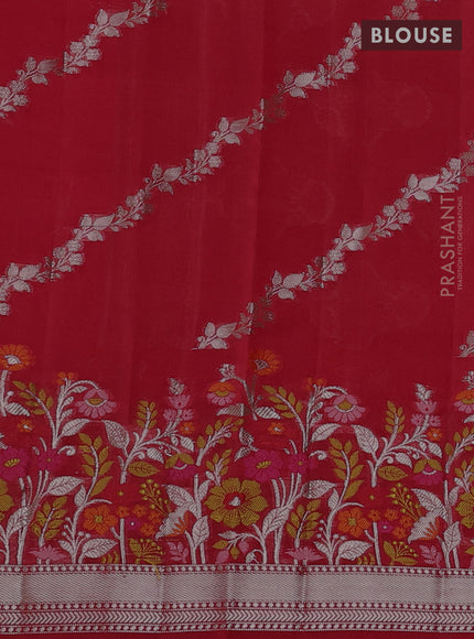 Banarasi poona silk saree red with silver zari woven buttas and thread & zari floral design border