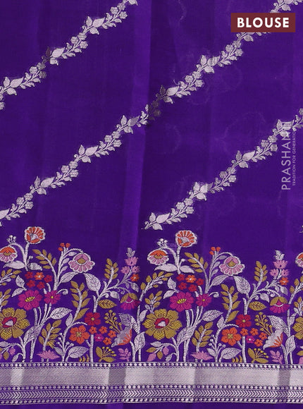 Banarasi poona silk saree violet with silver zari woven buttas and thread & zari floral design border
