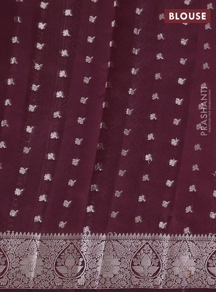 Banarasi poona silk saree coffee brown with allover thread & zari weaves and silver zari woven border
