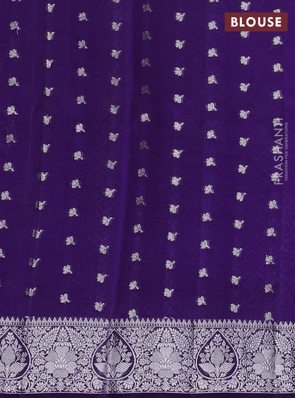 Banarasi poona silk saree violet with allover thread & zari weaves and rettapet silver zari woven border
