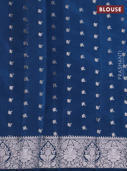 Banarasi poona silk saree peacock blue with allover thread & zari weaves and rettapet silver zari woven border