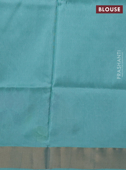 Pure uppada silk saree teal blue with allover thread & zari woven paisley buttas and jamdhani weaving pallu