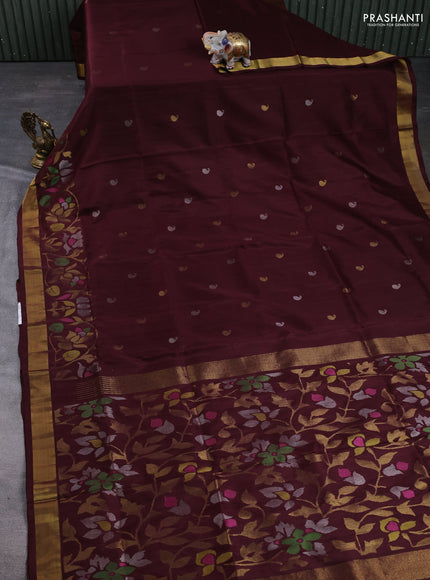 Pure uppada silk saree coffee brown with allover thread & zari woven paisley buttas and jamdhani weaving pallu