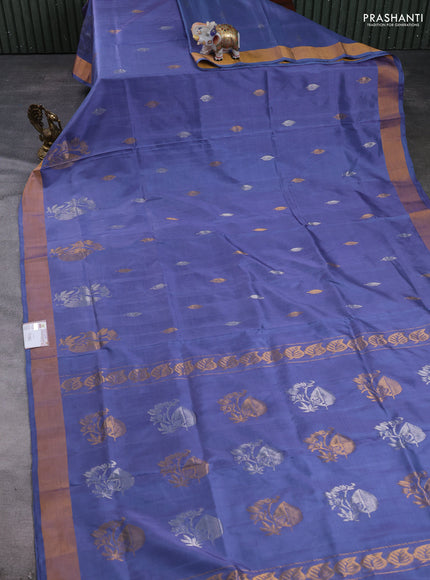 Pure uppada silk saree bluish grey with allover silver & gold zari woven buttas and long zari woven butta border