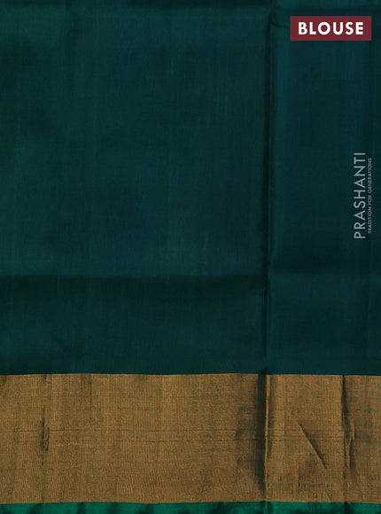 Pure uppada silk saree cs blue and green with allover silver & gold zari woven buttas and temple design zari woven border