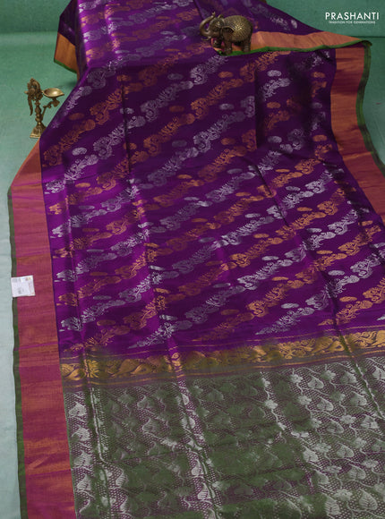 Pure uppada silk saree purple and green with allover silver & gold zari weaves and zari woven border
