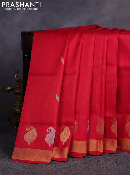 Pure uppada silk saree red with allover silver & gold zari woven buttas and zari woven paisley butta border