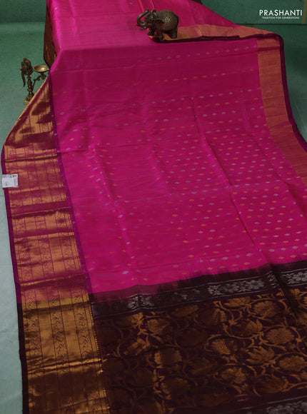 Pure uppada silk saree pink and magenta pink with allover silver & gold zari woven buttas and long zari woven border