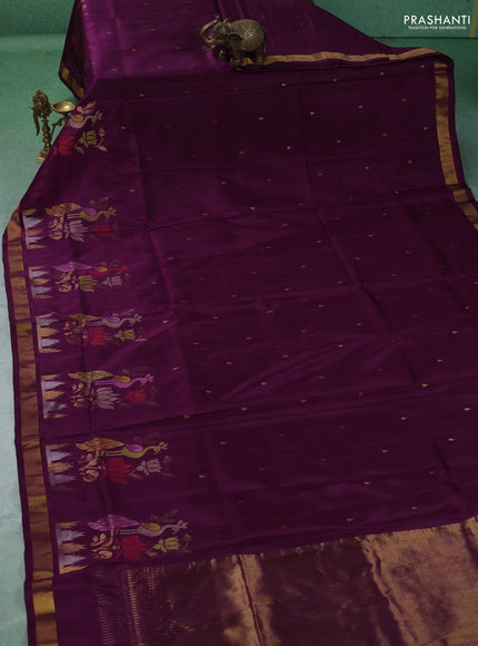 Pure uppada silk saree deep purple with allover thread & zari woven paisley buttas and jamdhani weaving pallu