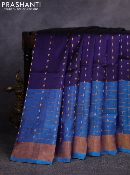 Pure uppada silk saree navy blue and cs blue with allover zari woven buttas and long zari woven border