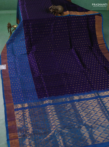 Pure uppada silk saree navy blue and cs blue with allover zari woven buttas and long zari woven border
