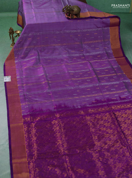 Pure uppada silk saree pastel purple and purple with allover silver & gold zari weaves & buttas and zari woven border