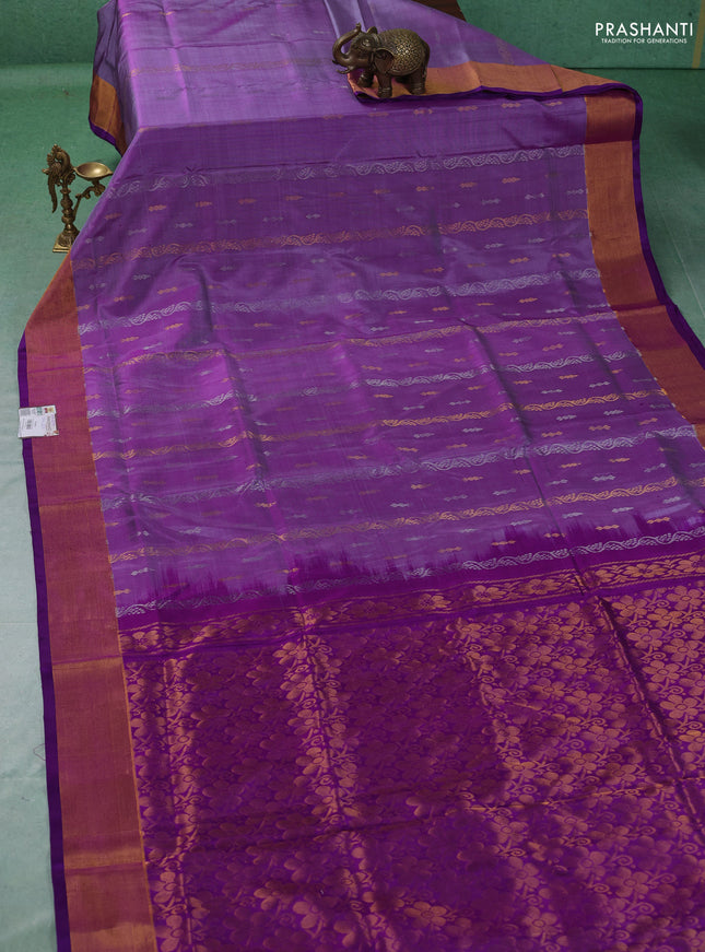 Pure uppada silk saree pastel purple and purple with allover silver & gold zari weaves & buttas and zari woven border