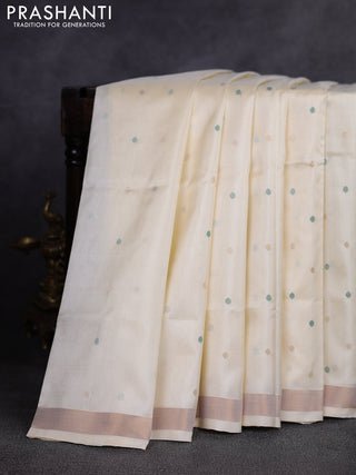 Pure uppada silk saree cream with allover thread & zari woven paisley buttas and jamdhani weaving pallu