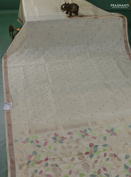 Pure uppada silk saree cream with allover thread & zari woven paisley buttas and jamdhani weaving pallu