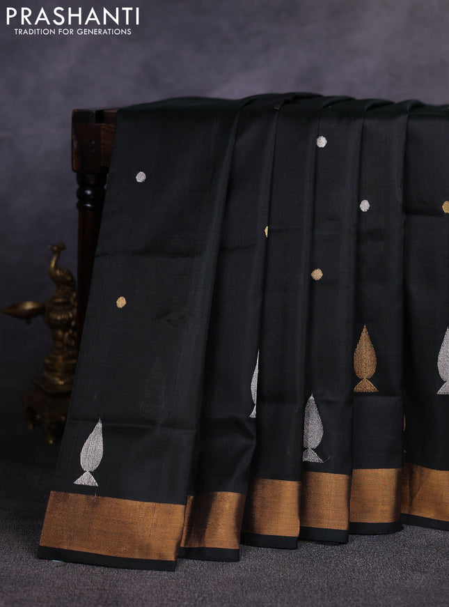 Pure uppada silk saree black with allover silver zari woven coin buttas and zari woven border