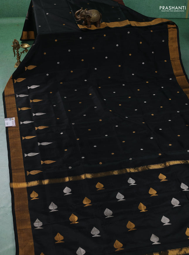 Pure uppada silk saree black with allover silver zari woven coin buttas and zari woven border