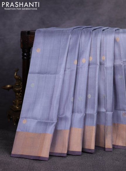 Pure uppada silk saree grey and coffee brown with allover silver & gold zari woven coin buttas and zari woven border