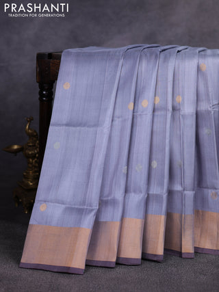 Pure uppada silk saree grey and coffee brown with allover silver & gold zari woven coin buttas and zari woven border