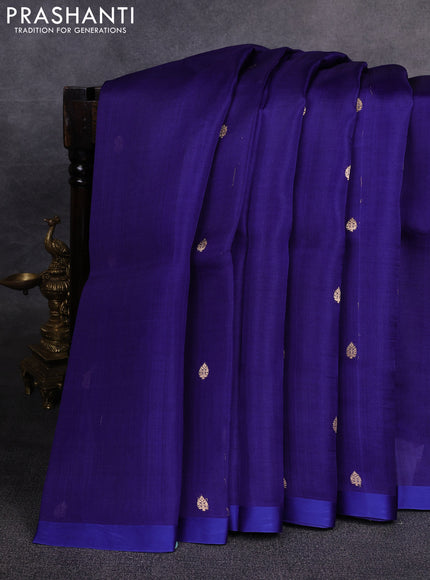 Banarasi organza saree blue with zari woven buttas and satin border