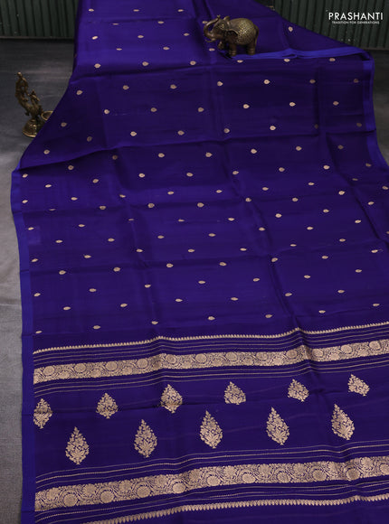 Banarasi organza saree blue with zari woven buttas and satin border