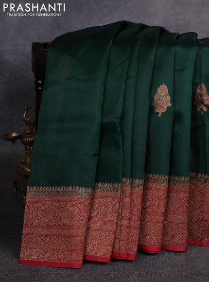 Banarasi organza saree dark green and maroon with woven buttas and banarasi style border