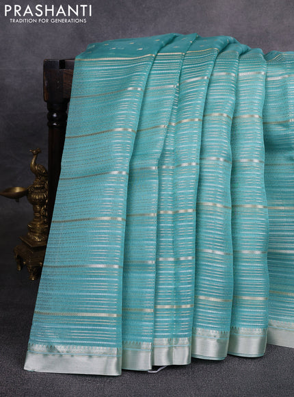 Banarasi organza saree teal blue with zari woven buttas and zari woven border