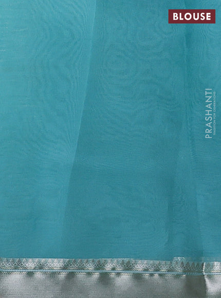 Banarasi organza saree teal blue with zari woven buttas and zari woven border