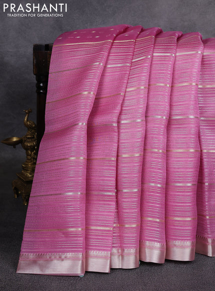 Banarasi organza saree light pink with silver & gold zari woven buttas and zari woven border