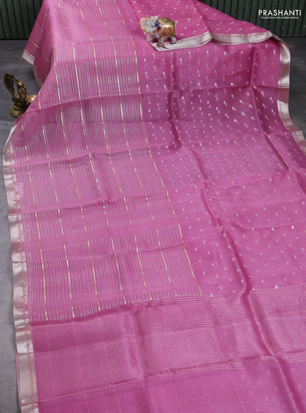 Banarasi organza saree light pink with silver & gold zari woven buttas and zari woven border