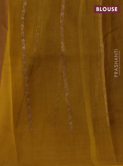 Banarasi organza saree wine shade and mustard yellow with woven buttas and banarasi style border