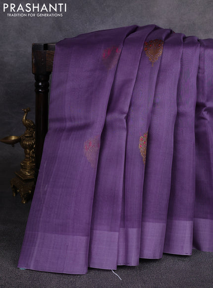 Banarasi organza saree lavender with woven buttas in borderless style