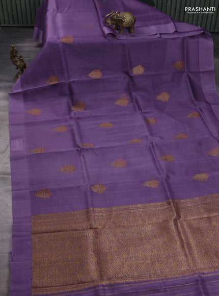 Banarasi organza saree lavender with woven buttas in borderless style