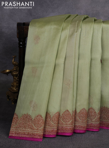 Banarasi organza saree pastel green and pink with woven buttas and banarasi style border