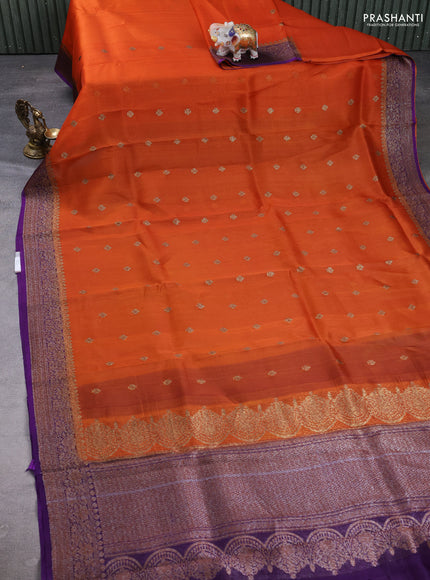 Banarasi organza saree orange and violet with woven buttas and banarasi style border