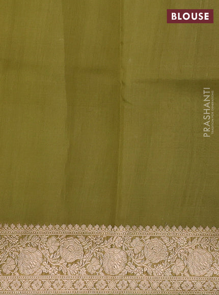 Banarasi organza saree pista green with silver & gold zari woven buttas and zari woven border