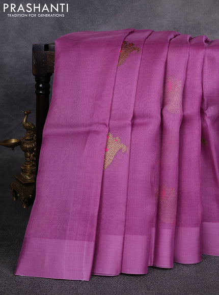 Banarasi organza saree light pink with woven buttas and simple border