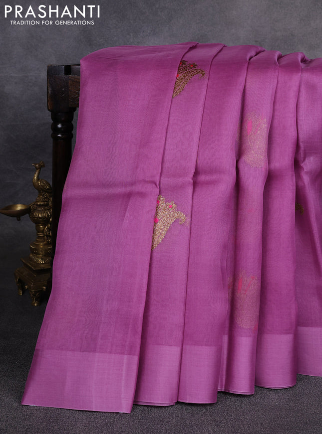 Banarasi organza saree light pink with woven buttas and simple border