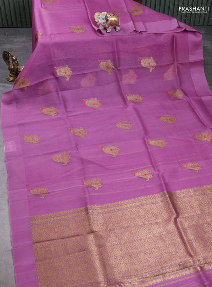 Banarasi organza saree light pink with woven buttas and simple border