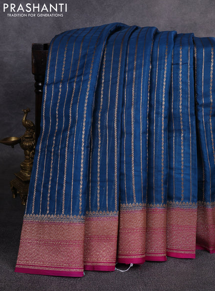 Banarasi organza saree peacock blue and pink with allover zari weaves and banarasi style border
