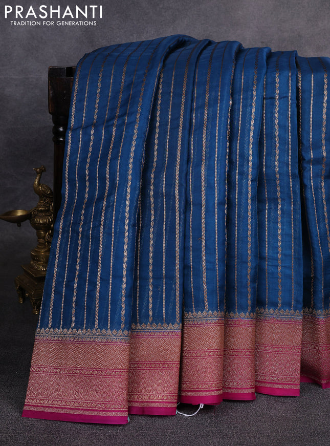 Banarasi organza saree peacock blue and pink with allover zari weaves and banarasi style border
