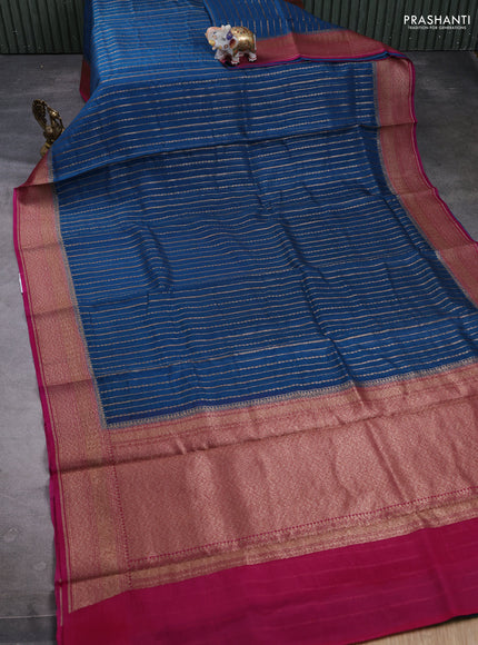 Banarasi organza saree peacock blue and pink with allover zari weaves and banarasi style border
