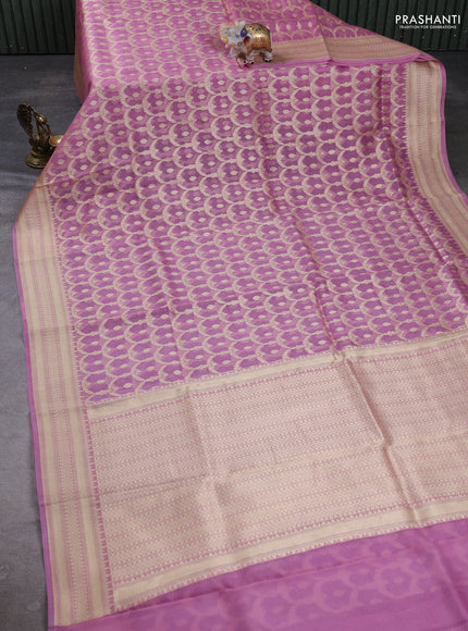 Banarasi organza saree light pink with allover banarasi weaves and zari woven border