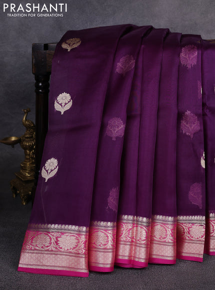 Banarasi organza saree deep purple and pink with zari woven floral buttas and zari woven border