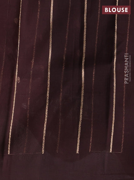 Banarasi organza saree brown with silver & gold zari woven buttas and zari woven floral border
