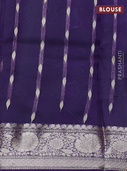 Banarasi organza saree pastel green and violet with zari woven buttas and zari woven border