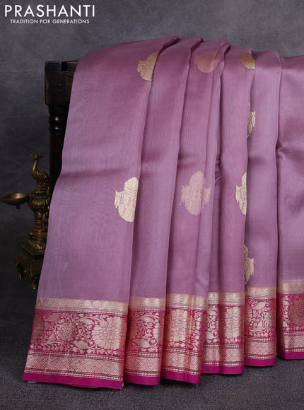 Banarasi organza saree pastel pink and pink with zari woven buttas and zari woven border