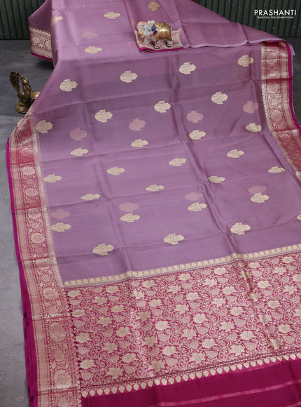 Banarasi organza saree pastel pink and pink with zari woven buttas and zari woven border